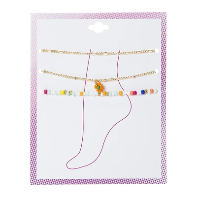 Layered Anklet Set 3-Piece - Flower