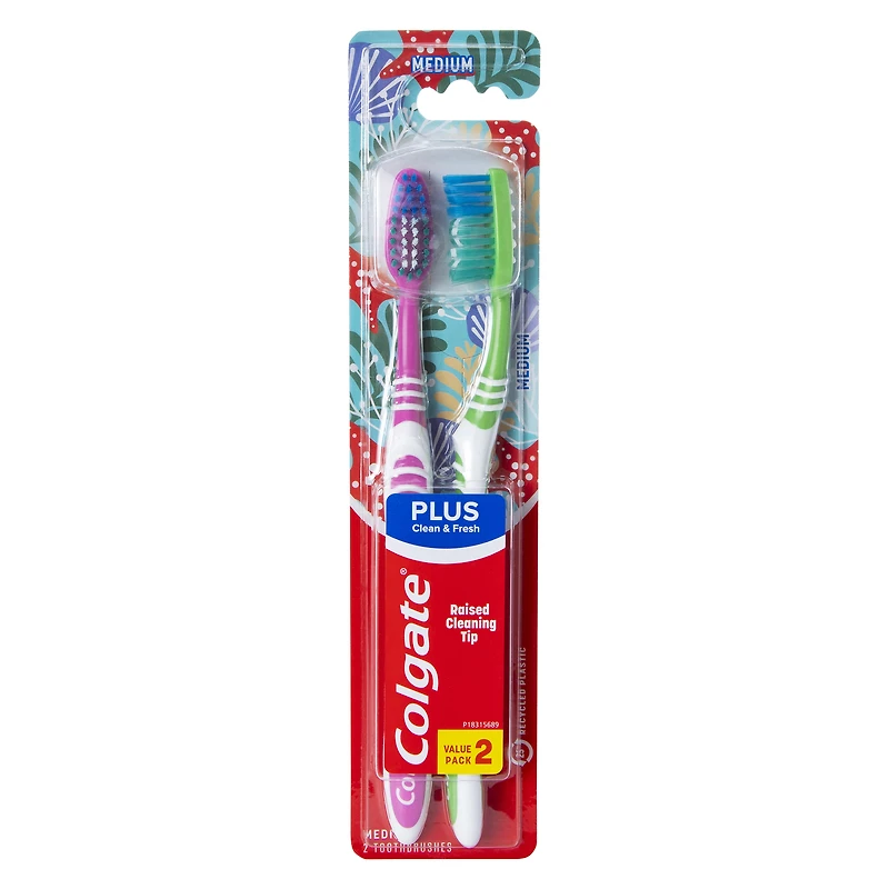 colgate® plus clean & fresh medium toothbrushes 2-count