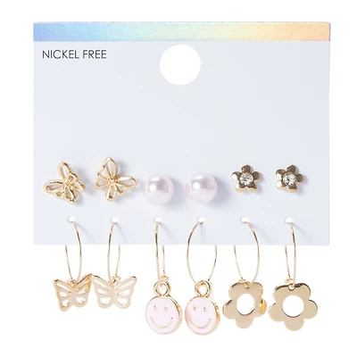 gold icon stud & hoop earrings 6-count