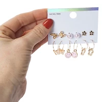 gold icon stud & hoop earrings 6-count