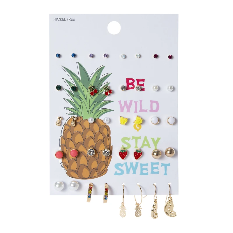 earrings, pack of earrings, stud earrings, hoop earrings, dangle earrings, rhinestone earrings, jewelry for teens