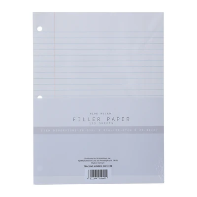wide ruled filler paper with 3-hole punch, 125 sheets