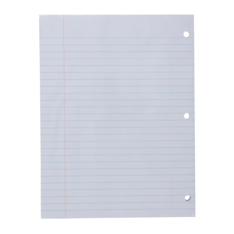 wide ruled filler paper with 3-hole punch, 125 sheets