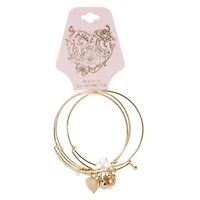 heart charm bangle bracelets 3-count