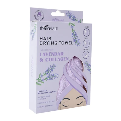 therawell® twirly hair drying towel - lavender & collagen