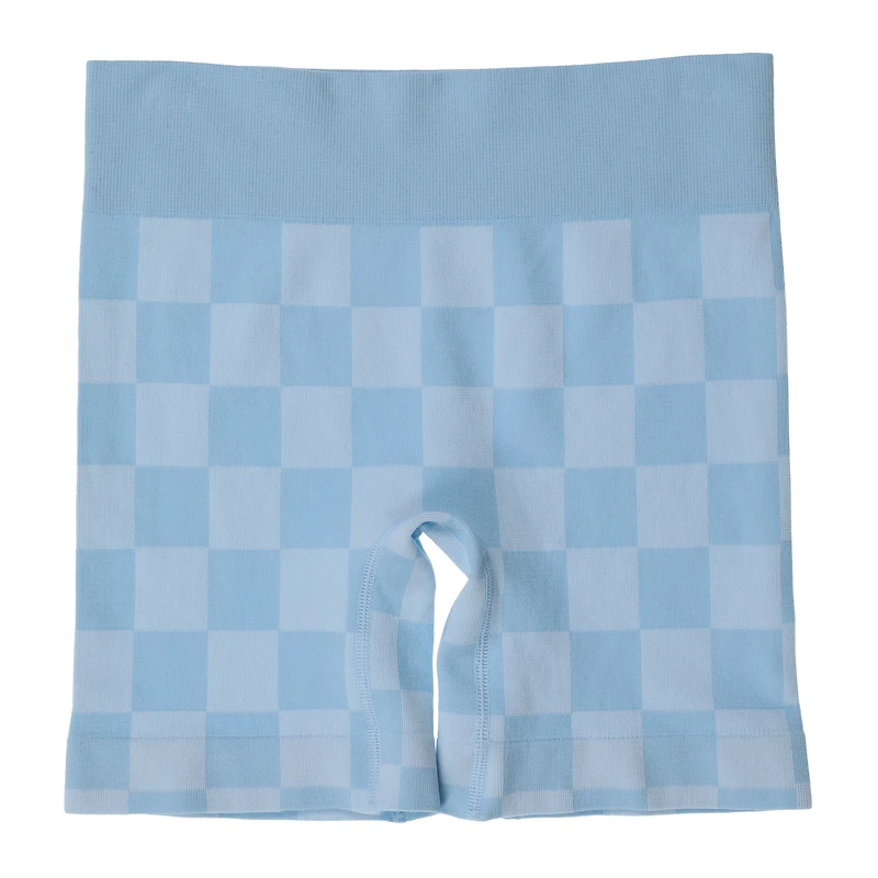 blue checker bike shorts