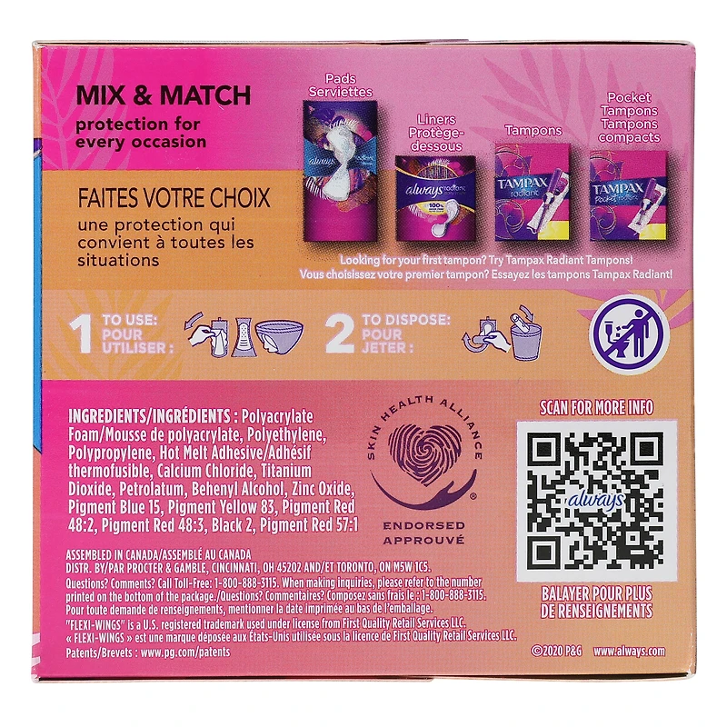 always® teen™ radiant with flex foam™ size 1 regular pads 14-count