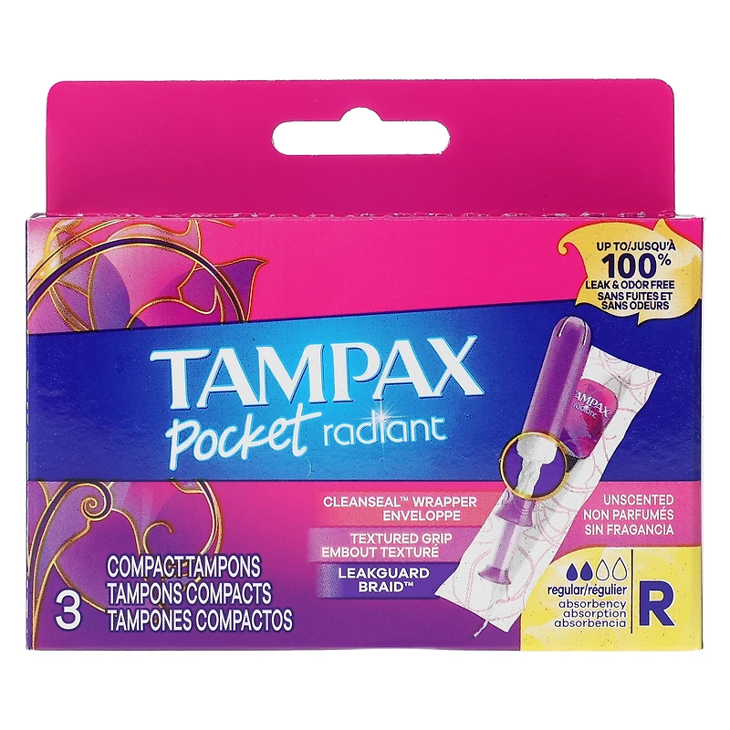 Tampax® Pocket Radiant™ Compact Regular Tampons 3-Count