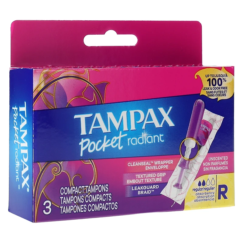 Tampax® Pocket Radiant™ Compact Regular Tampons 3-Count