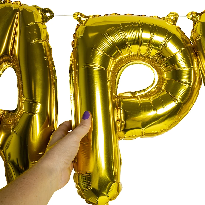 gold mylar 'happy birthday' balloon garland