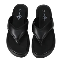 ladies green vegan leather flip flops