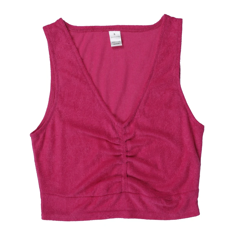 Pink Terrycloth V-Neck Tank Top