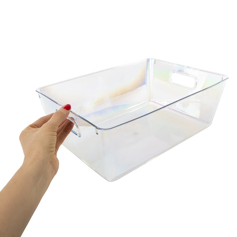 clear iridescent storage bin