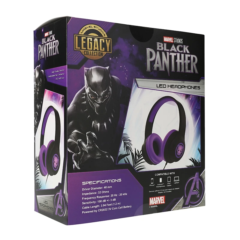 Marvel LED Wired Headphones - Black Panther