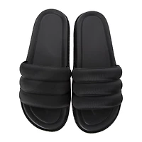 ladies black ribbed slide sandals