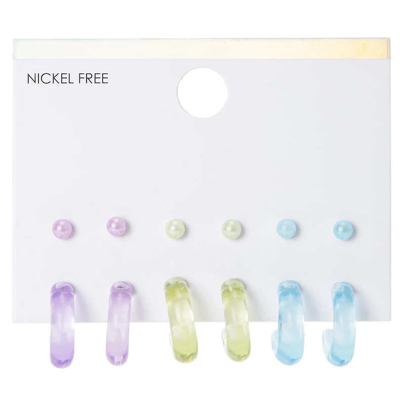 clear hoops & studs 6-pair jewelry set