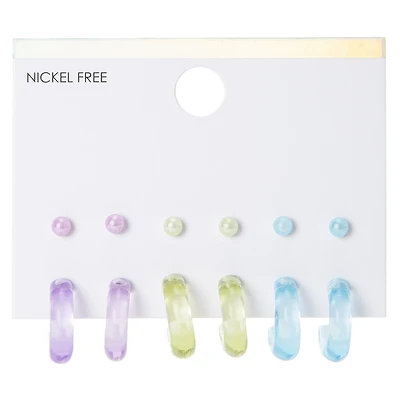 clear hoops & studs 6-pair jewelry set