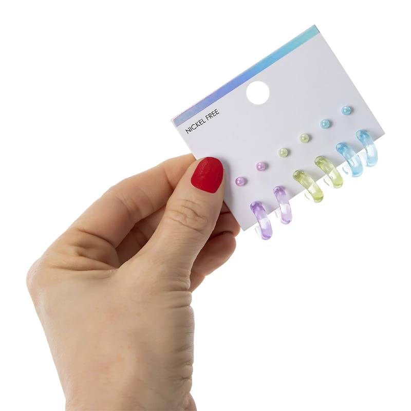 clear hoops & studs 6-pair jewelry set