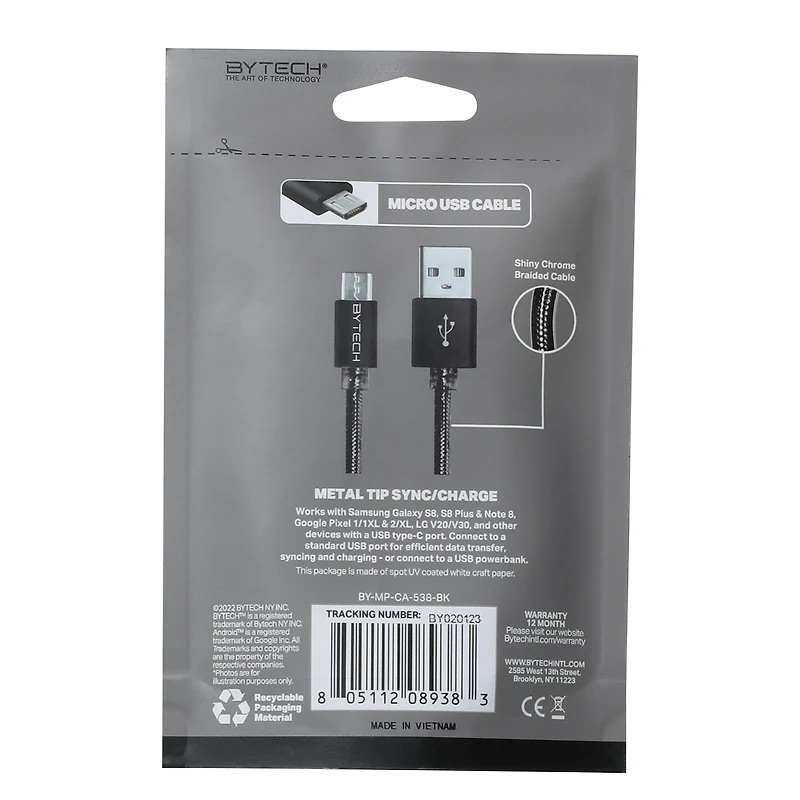 4ft chrome braided micro-USB cable