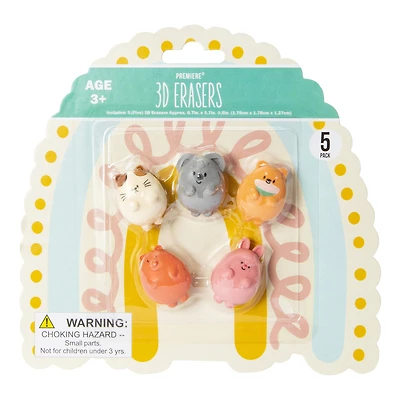 premiere® 3D animal erasers 5-count