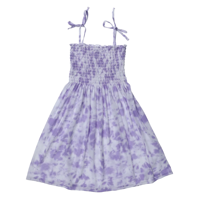 purple tie-dye smocked sundress