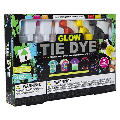 glow tie dye kit with 6 colored dyes