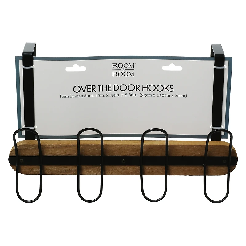 over-the-door metal & wood hook rack