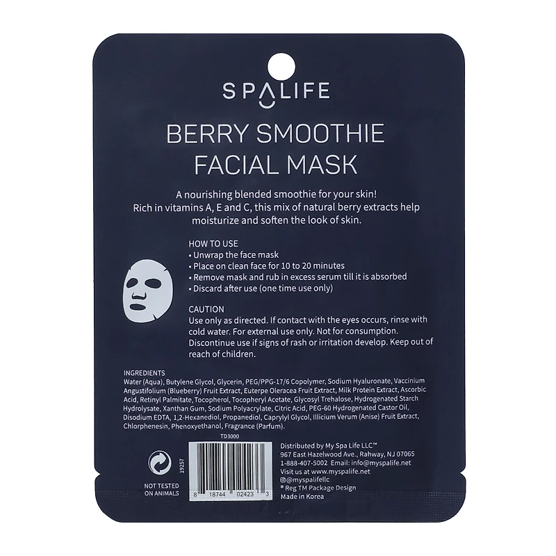 spa life berry smoothie facial mask 0.81oz