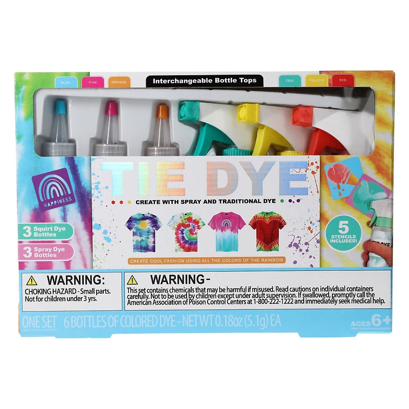 tie dye kit with 6 dyes & stencils