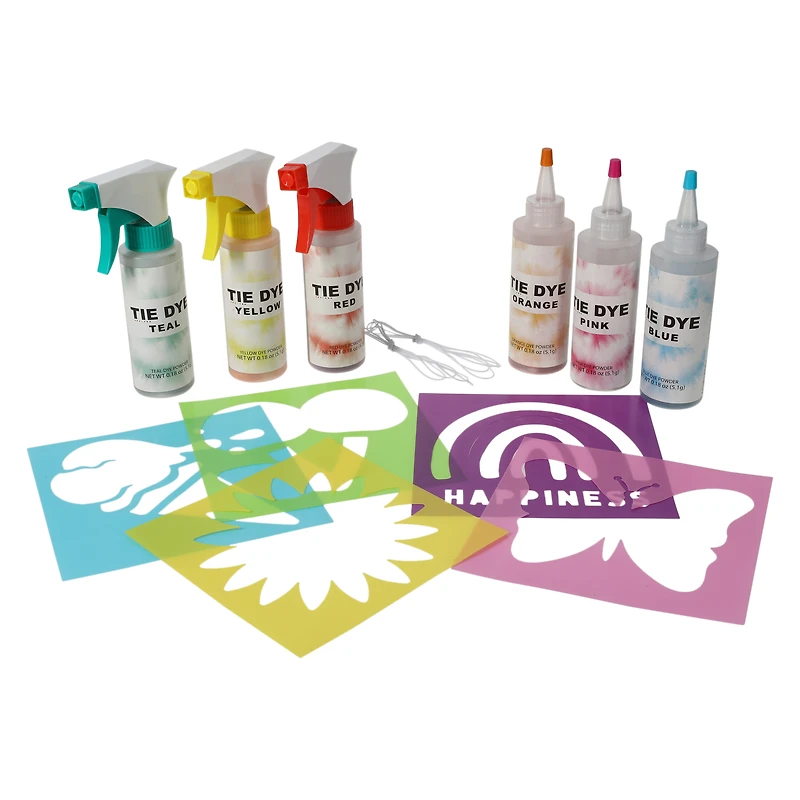 tie dye kit with 6 dyes & stencils
