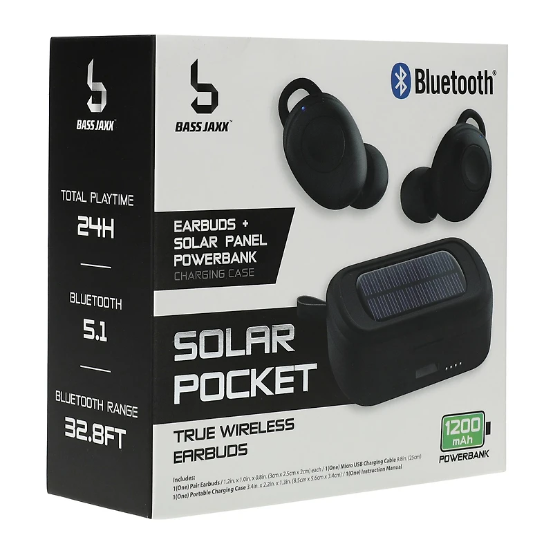 bluetooth® earbuds with solar power bank charging case