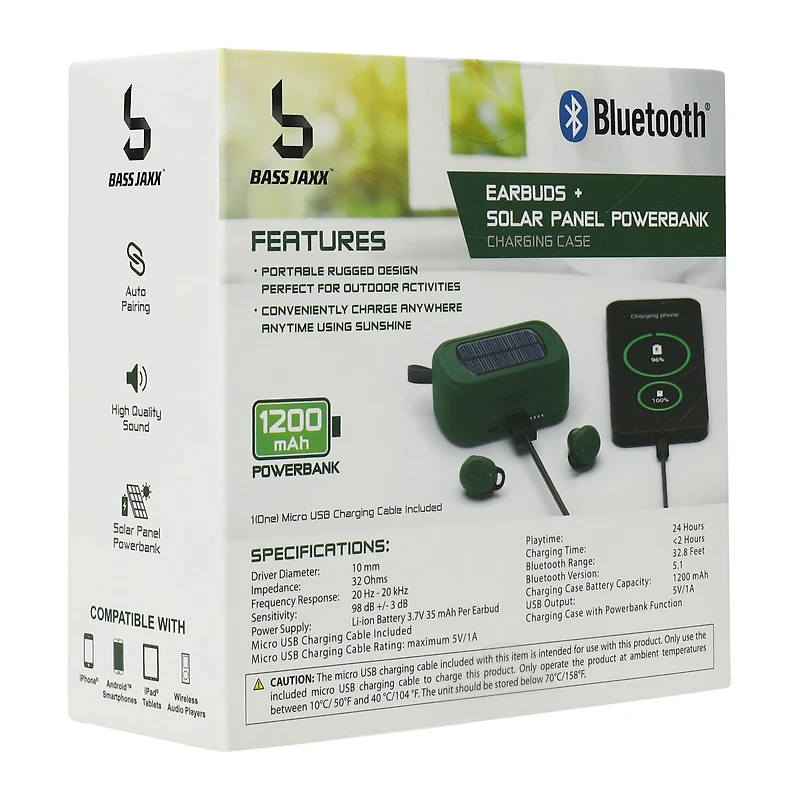 Bluetooth® Earbuds With Solar Power Bank Charging Case