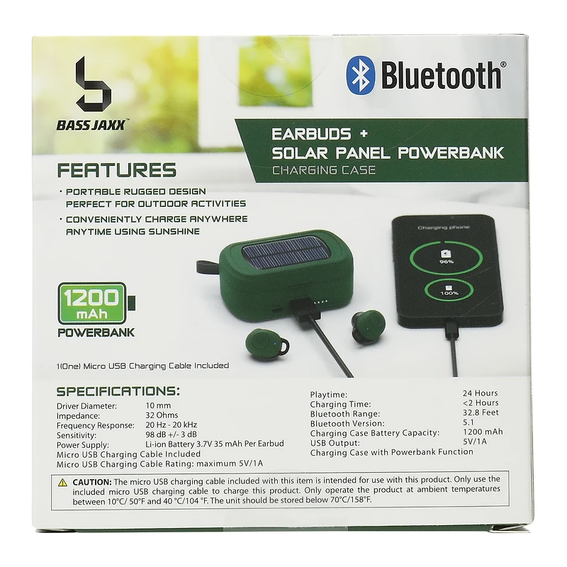 Bluetooth® Earbuds With Solar Power Bank Charging Case