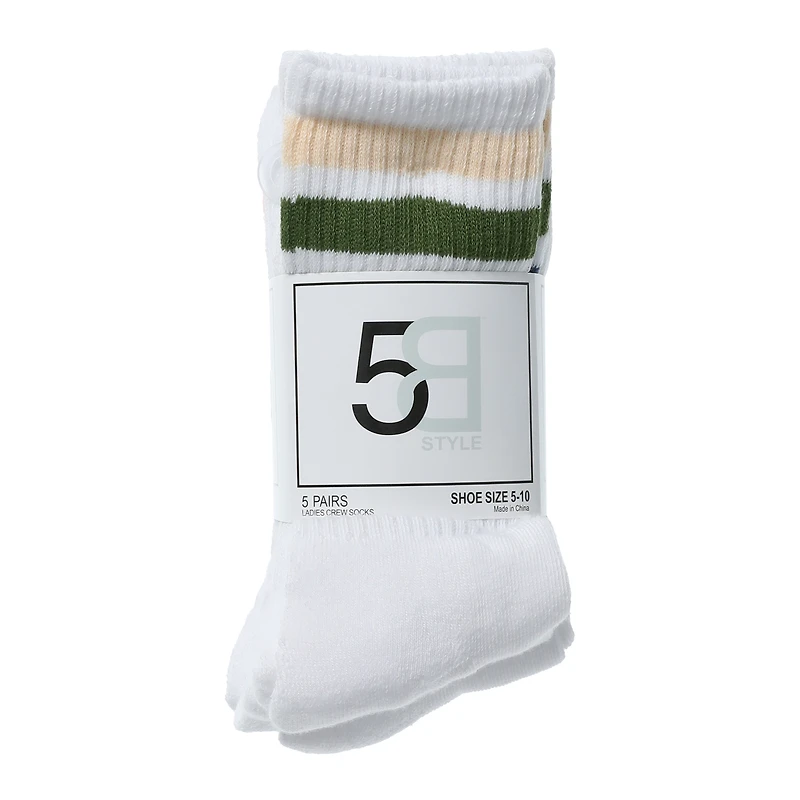 ladies classic striped crew socks 5-pack