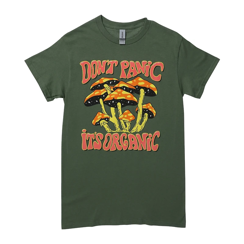 'don't panic, it's organic' mushroom graphic tee