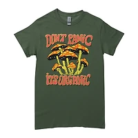 'don't panic, it's organic' mushroom graphic tee