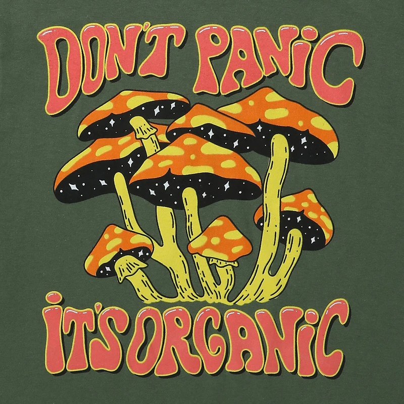 'don't panic, it's organic' mushroom graphic tee