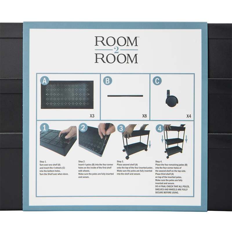 3-tier plastic rolling cart 15.75in x 24.4in