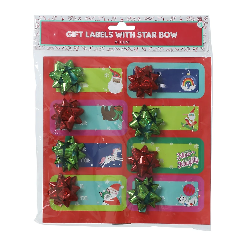 Gift Labels With Star Bows 8-Count