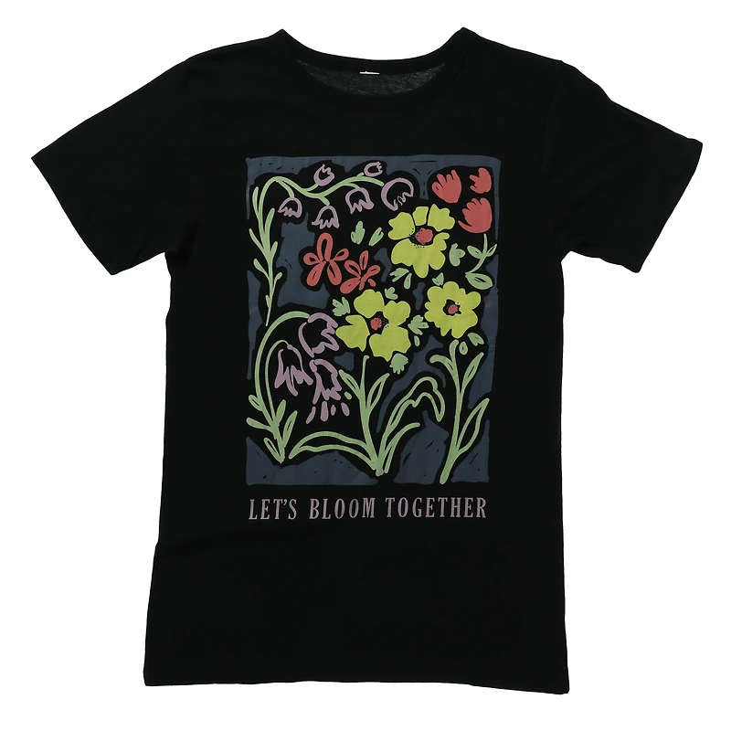 juniors 'let's bloom together' flower art graphic tee