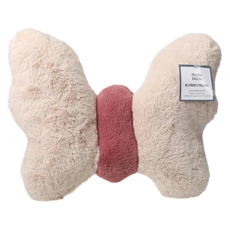 faux fur butterfly throw pillow 18.5in x 13in