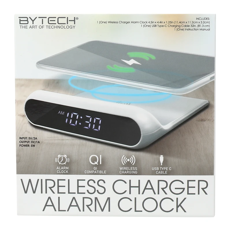 digital alarm clock with wireless charging pad