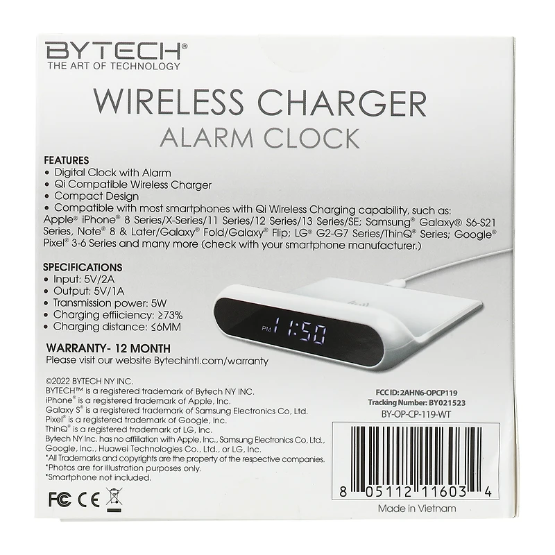 digital alarm clock with wireless charging pad