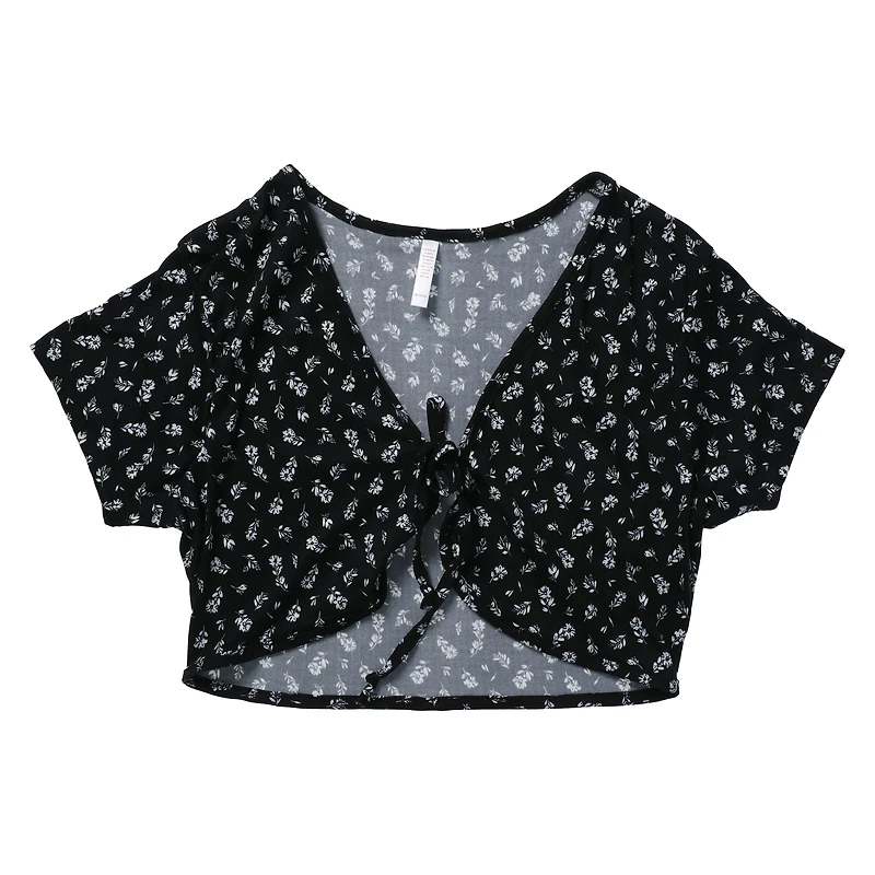 white short sleeve tie-front cardigan