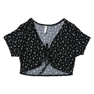 white short sleeve tie-front cardigan