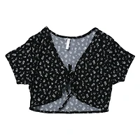 white short sleeve tie-front cardigan