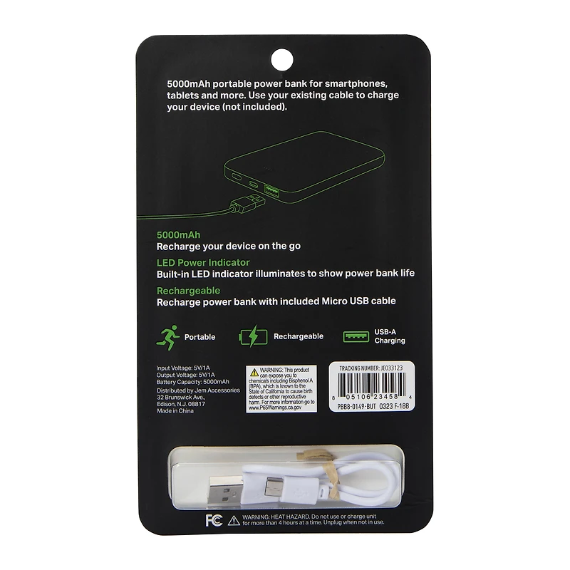 Slim Rechargeable Print 5000mAh Power Bank