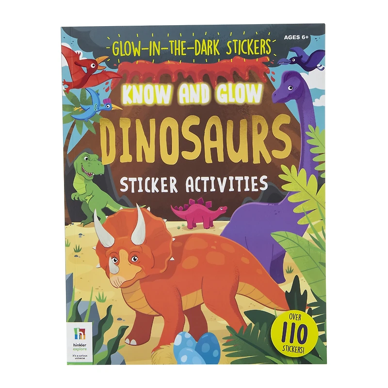 glow-in-the-dark dinosaurs sticker activity book with over 110 stickers