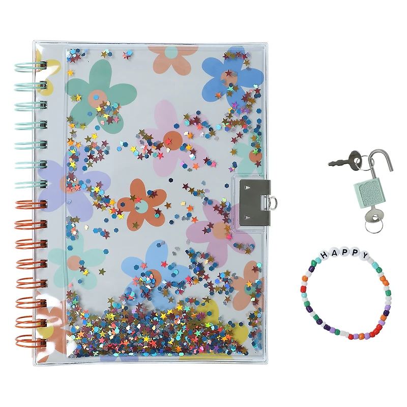 glitter journal with lock & bracelet 8.27in x 6in