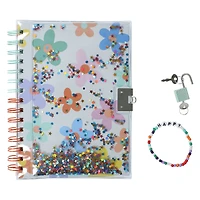 glitter journal with lock & bracelet 8.27in x 6in